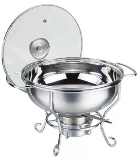 שפינגדיש עגול 4 ליטר מנירוסטה בשילוב גימור זהב ומכסה זכוכית