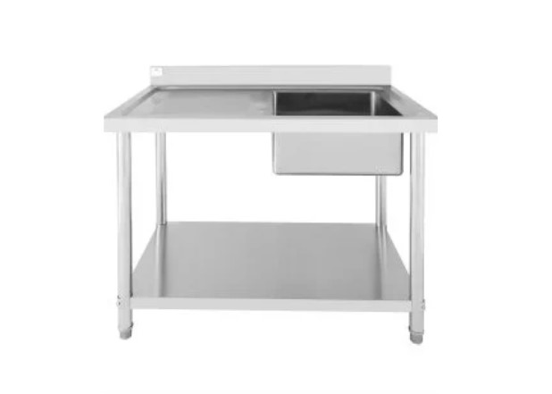 שולחן נירוסטה + כיור + מדף תחתון 120 ס"מ