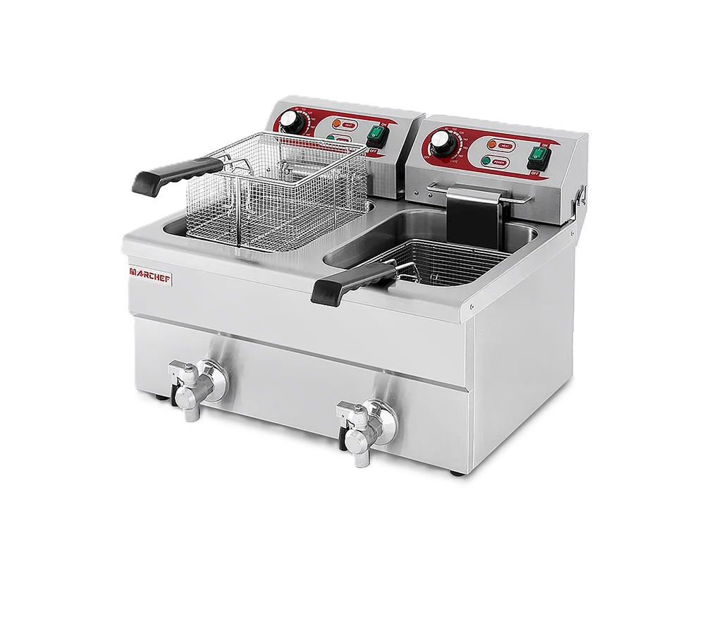 צ'יפסר דלפקי כפול 8 ל'+ 8 ל' עם ברזי ריקון – חד פאזי