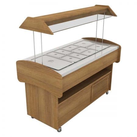 עמדת הגשה מעץ חמה עם ארבעה תאי גסטרונום