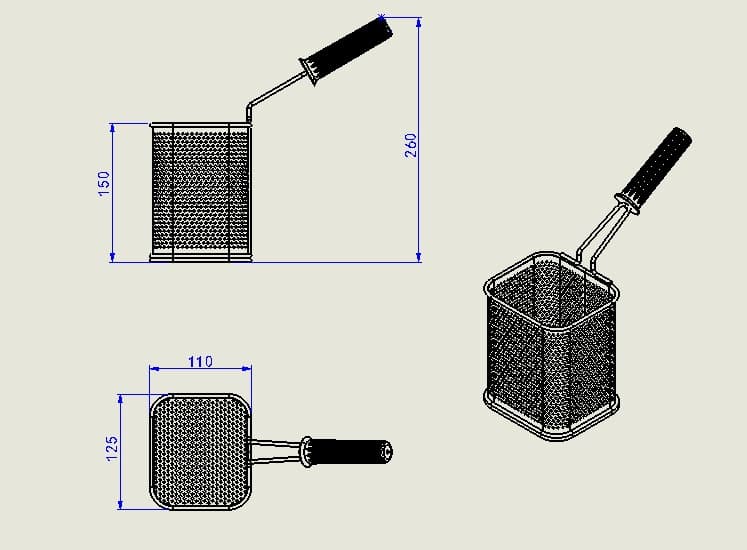 סלסלה מרובעת עם ידית פלסטיק למכונת פסטה MARC בסדרת Pro Line, מידות 13X11 וגובה 15, מיועד ל-EPC-8L