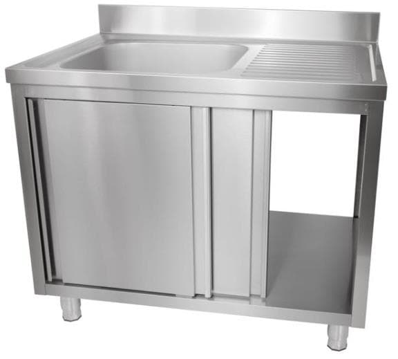 ארונית נירוסטה עם כיור שמאל 180/60 דלתות עם מנעול מפלדת אל-חלד 304 בעובי מוגבר