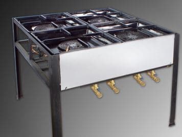 כיריים גז עם ארבעה מבערים במידות 80X80 ס"מ, גובה 75 ס"מ ואישור מכון התקנים. דגמי הראשים: 106+108