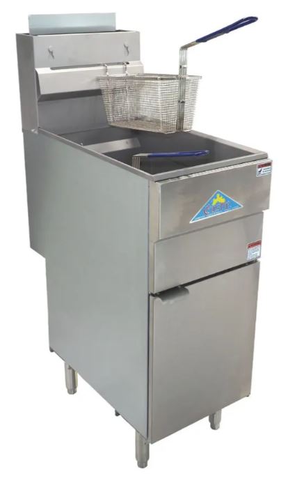 מצננת גז דלפקית עם 3 מבערים בעוצמת 6600BTU, מידות רוחב 38 עומק 77, כושר קיבול של 17 ליטר שמן - מתוצרת CASTLE ובעלת סלסלות בגודל מלא!