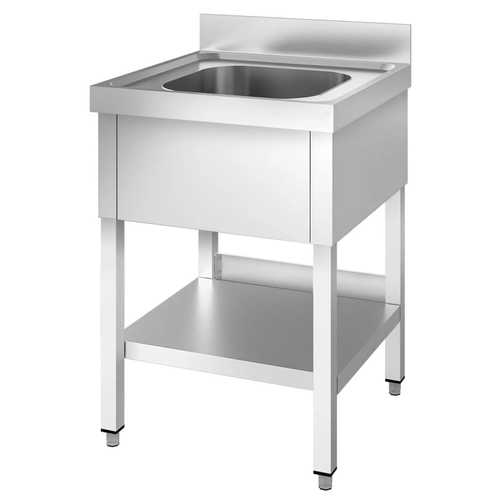 כיור נירוסטה יחיד עם מדף תחתון דגם 600x600x850+100 - נסליין