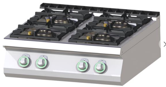 כיריים גז עם ארבעה מבערים, מידות 80x73 ס"מ, עוצמה 24 קילוואט